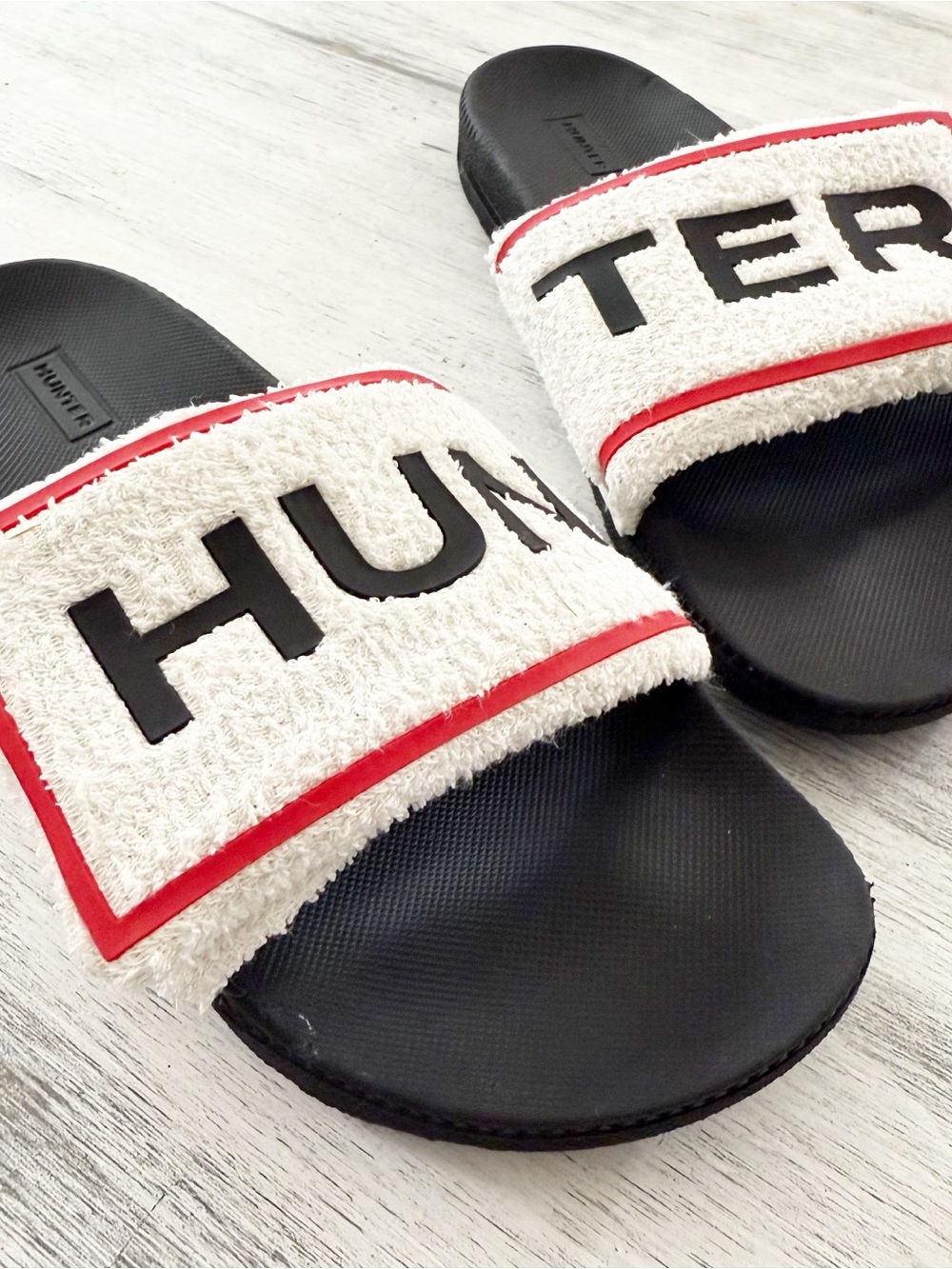 Hunter Black Slides Terry Straps size 9